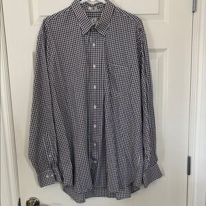 Peter Millar Navy, Brown and White Gingham Shirt